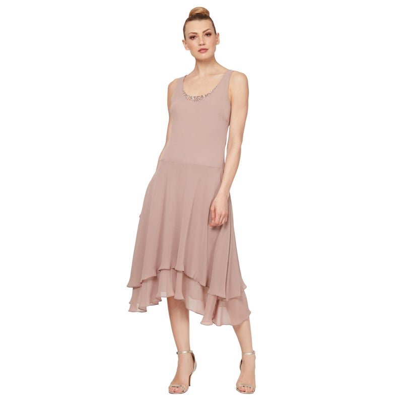 S.L. Fashions Women's Regular Mother of The Bride Dress with Embellished Neckline & Shoulder, Wedding Guest, Cashmere, 14 - Image 2